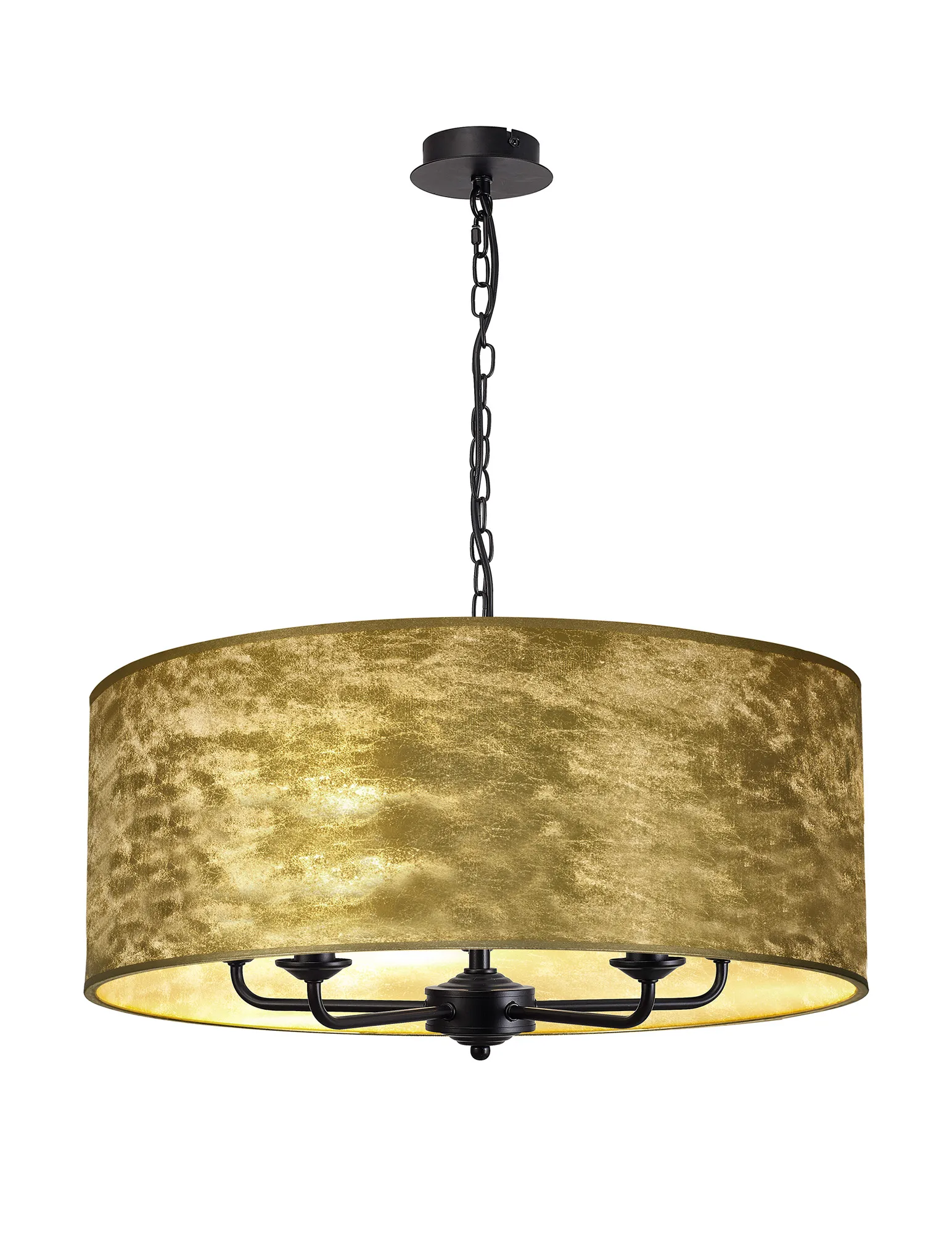 DK1051  Banyan 60cm 5 Light Pendant Matt Black, Gold Leaf